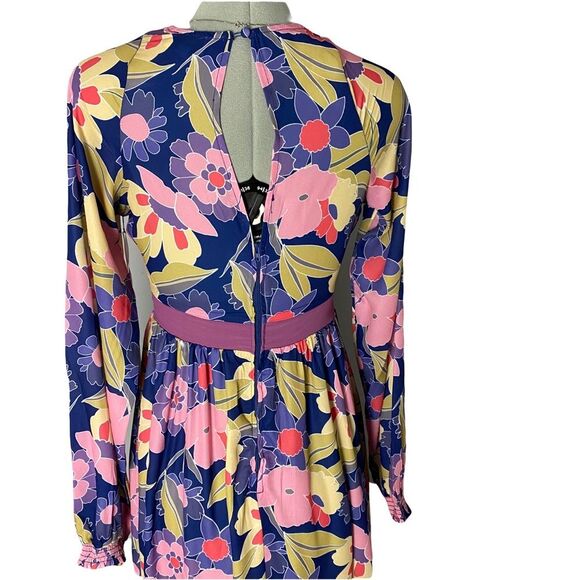 Unique Vintage Navy Purple 70s Style Long Sleeve Maxi Dress Spring Summer XS - Picture 6 of 13